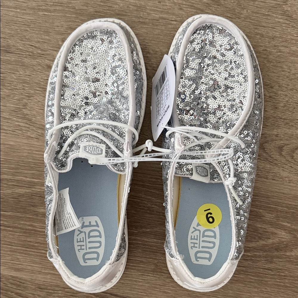 Hey Dude Silver Sequin Slip-On Shoes